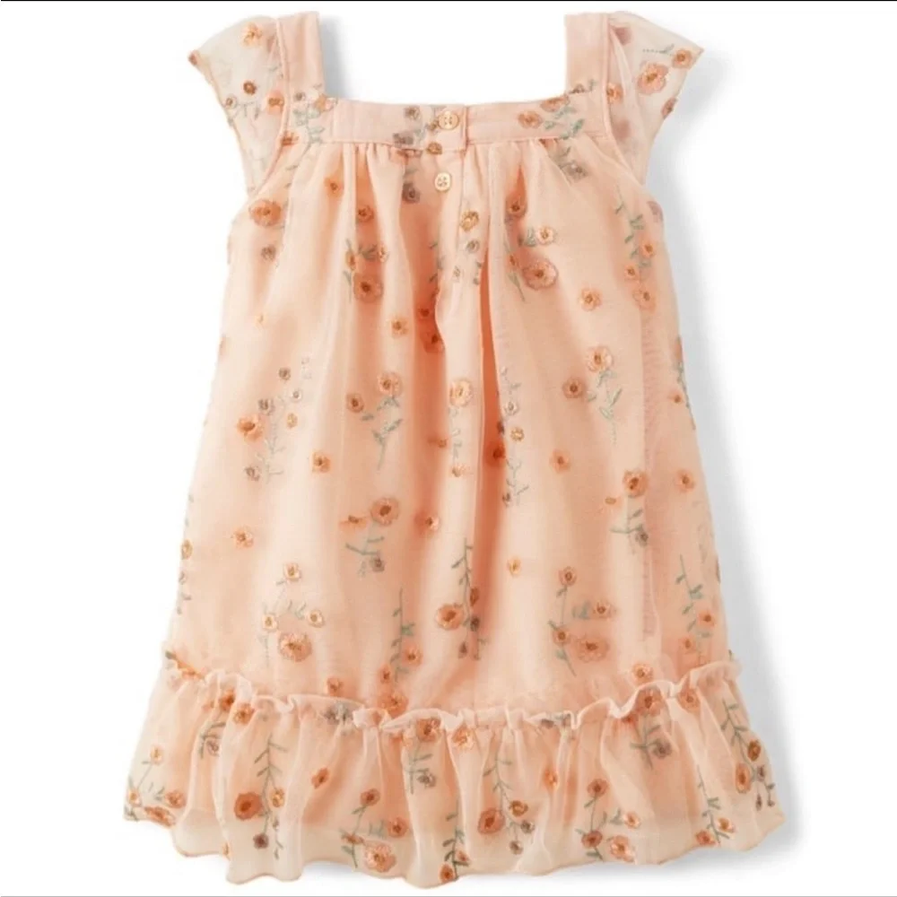 Gymboree Girls Embroidered Floral Mesh Ruffle Dress Size 10